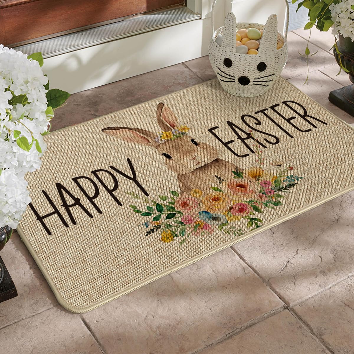 Artoid Mode Easter welcome pattern doormat enhances curb appeal outdoors.