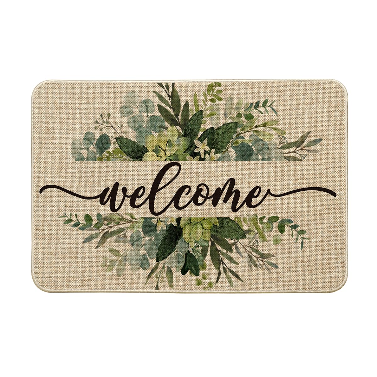 Artoid Mode eucalyptus floral leaves doormat greets guests at entryways.