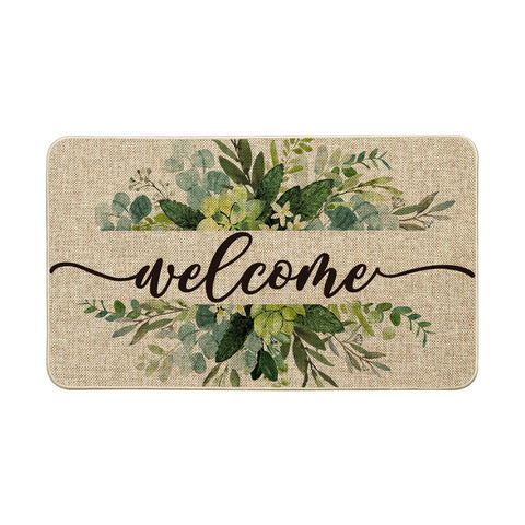Artoid Mode eucalyptus floral leaves doormat welcomes guests with spring-inspired charm