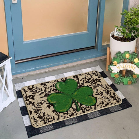 Artoid Mode floral shamrock doormat front-facing view for patio and entry areas.