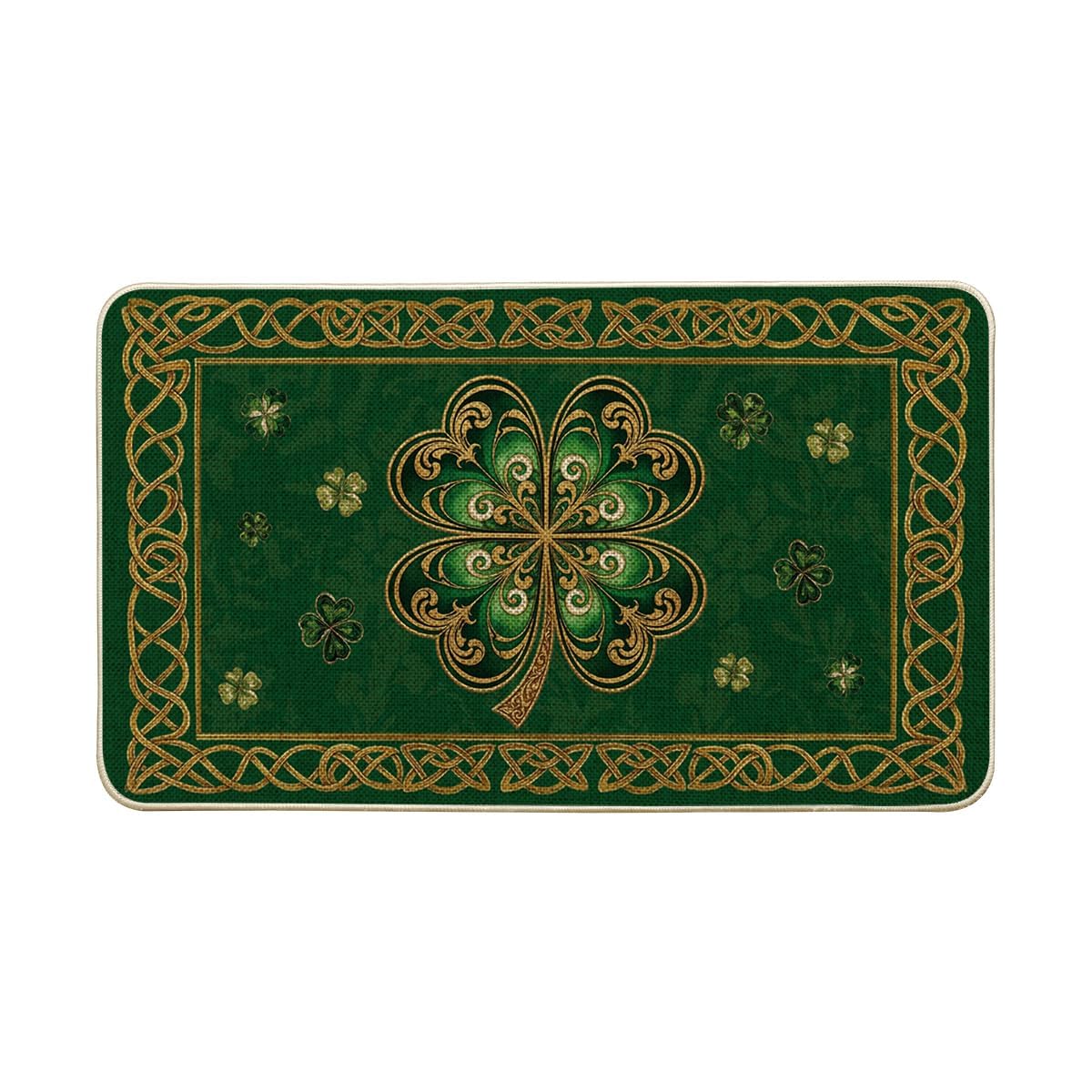 Artoid Mode doormat with green cloisonne clover for indoor outdoor use that welcomes guests