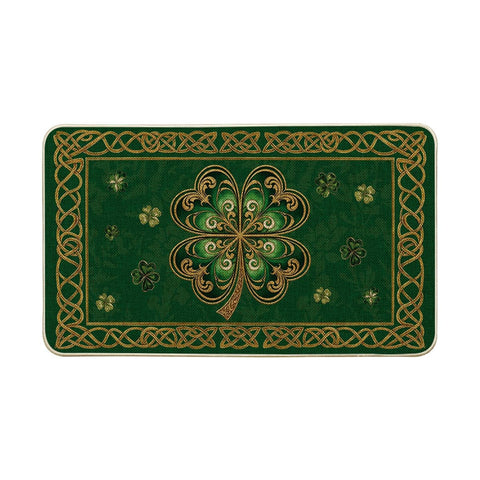 Artoid Mode doormat with green cloisonne clover for indoor outdoor use that welcomes guests