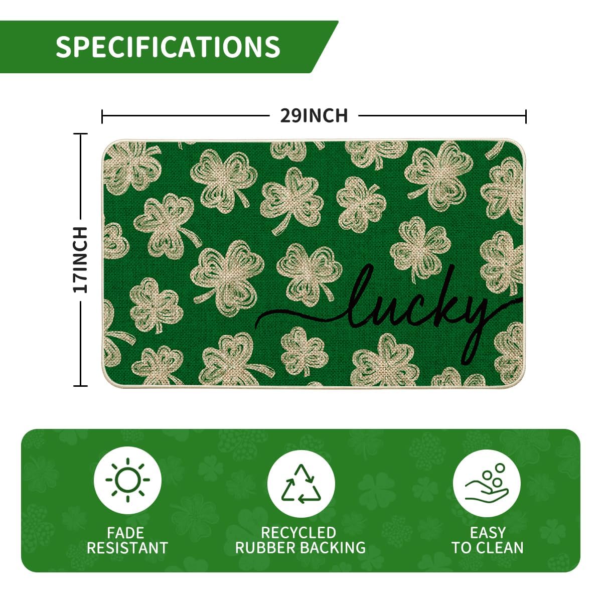 Artoid Mode Green Lucky Clovers Doormat indoors for stylish seasonal decor and easy maintenance