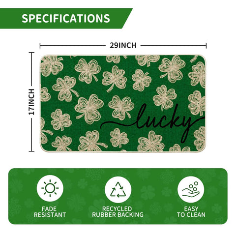 Artoid Mode Green Lucky Clovers Doormat indoors for stylish seasonal decor and easy maintenance