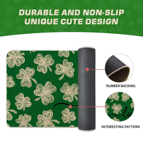 Artoid Mode Green Lucky Clovers Doormat enhances porch decor with a low-profile design
