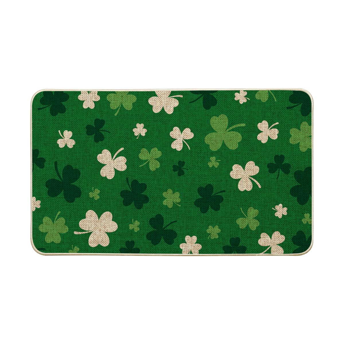 Artoid Mode green shamrock doormat welcomes guests with festive St. Patrick's Day spirit.