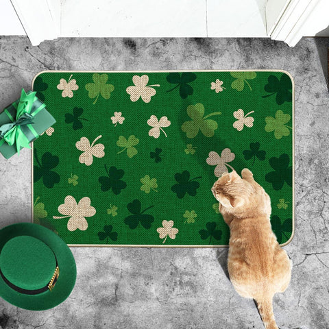 Artoid Mode green shamrock doormat rubber backing emphasizes non-slip surface