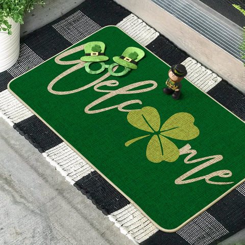 Low-profile Artoid Mode Green Shamrock Doormat stays flat underfoot with a slim 0.25-inch profile.