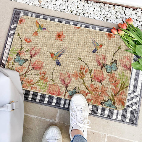 Artoid Mode hummingbird-butterflies-doormat features a slim 0.25 inch profile