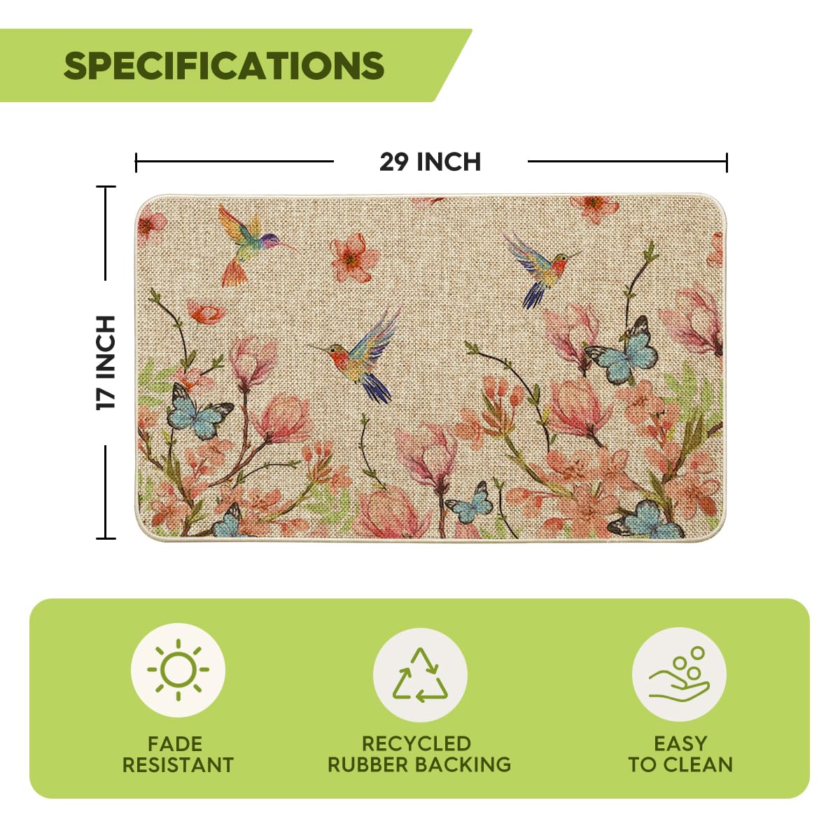 Artoid Mode hummingbird-butterflies-doormat offers non-slip backing for safer steps