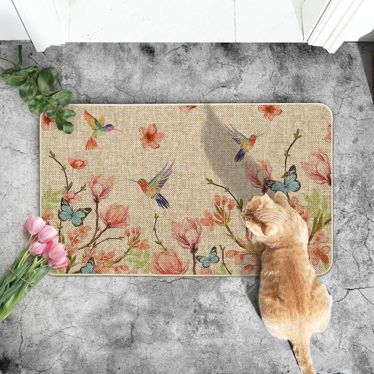 Artoid Mode hummingbird-butterflies-doormat easy to clean with hose or mild detergent