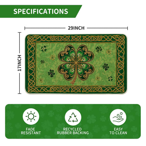 St. Patrick's Clover motif doormat with low profile for indoor or outdoor use.
