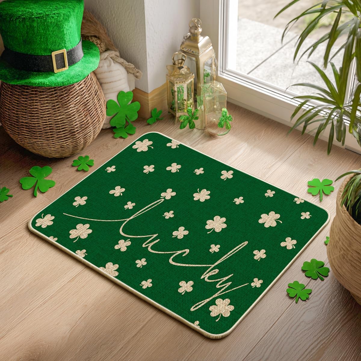 Artoid Mode welcome shamrocks close-up highlights seasonal entryway charm.