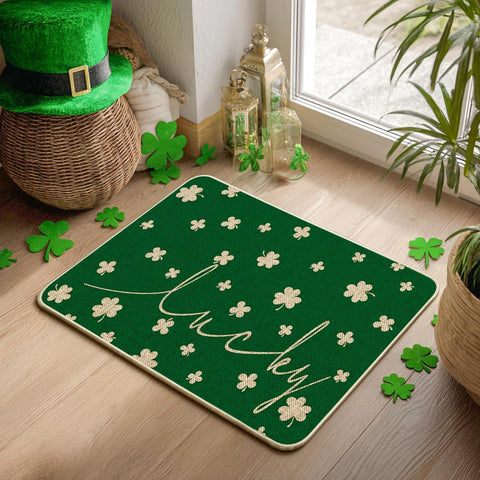 Artoid Mode welcome shamrocks close-up highlights seasonal entryway charm.