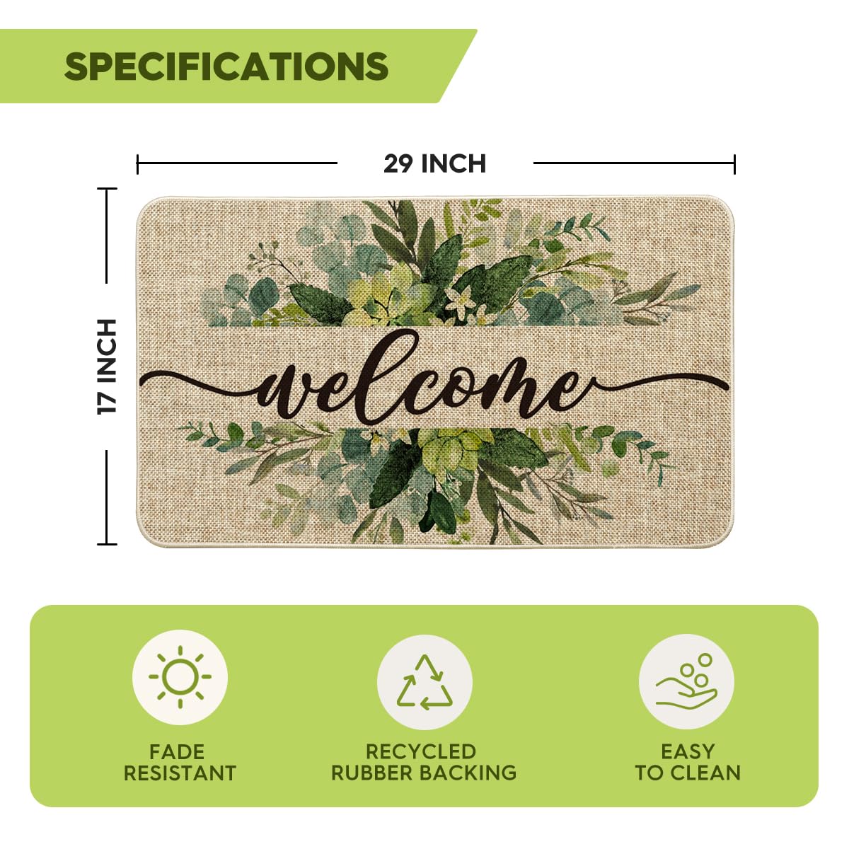 Artoid Mode outdoor-friendly doormat for indoor-outdoor entryways with eucalyptus pattern