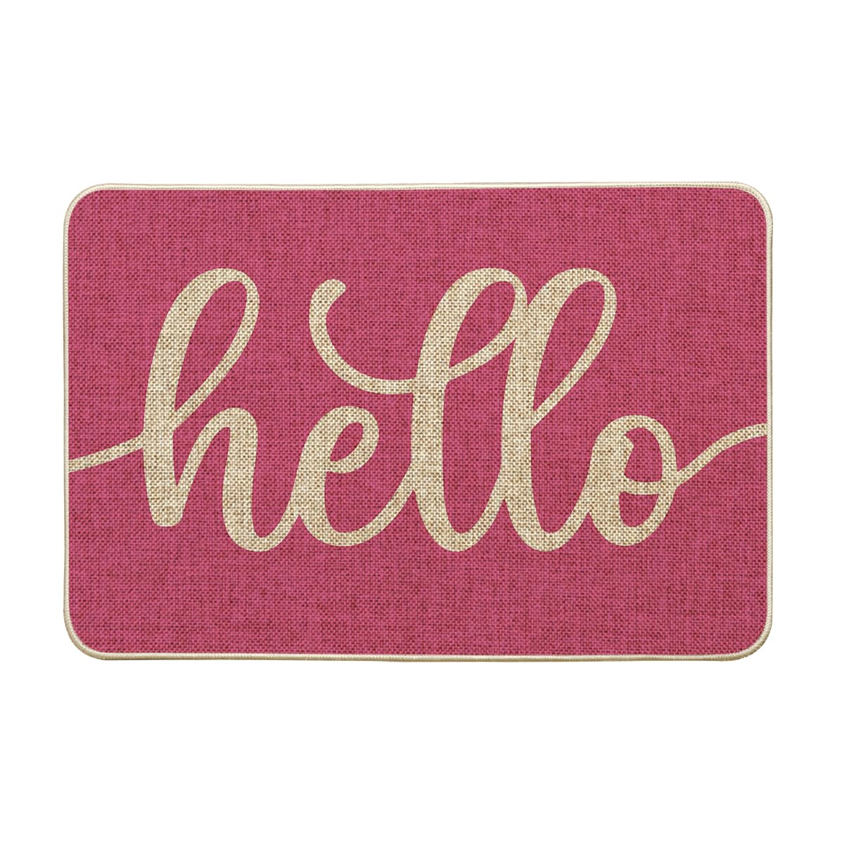 Artoid Mode Pink Hello Spring doormat close-up highlighting durable rubber backing and soft polyester surface