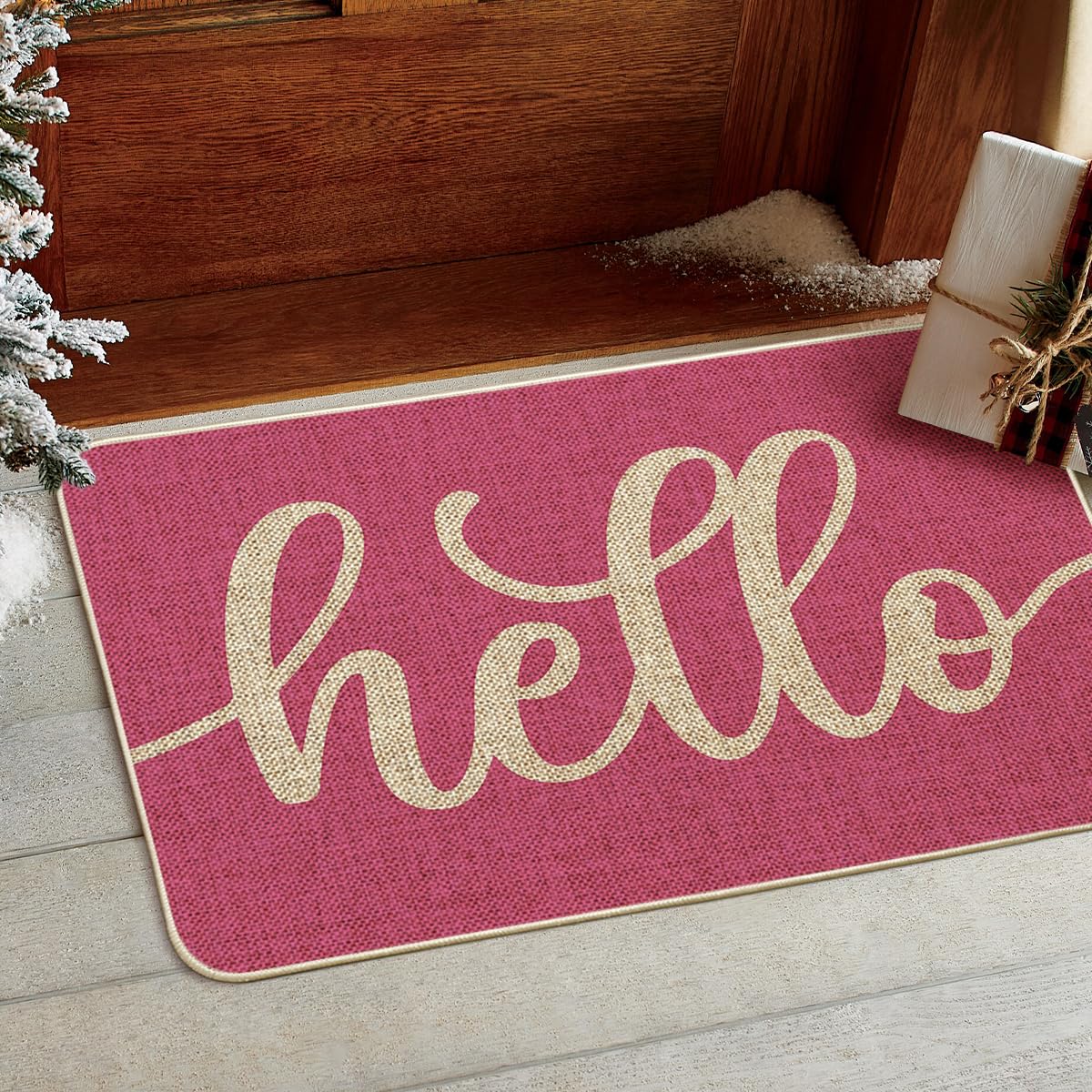 Artoid Mode Pink Hello Spring entryway doormat inviting seasonal curb appeal for guests