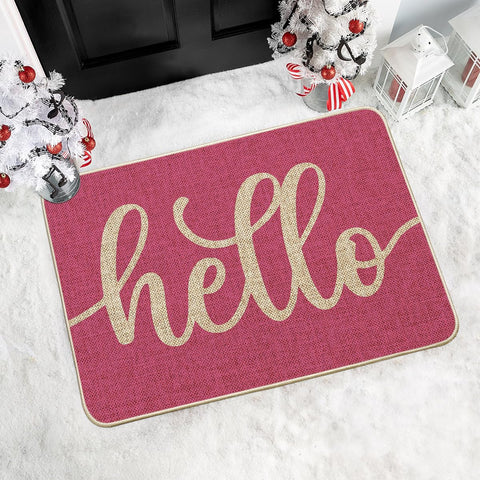 Artoid Mode Pink Hello Spring doormat complements interior decor and reduces clutter at thresholds