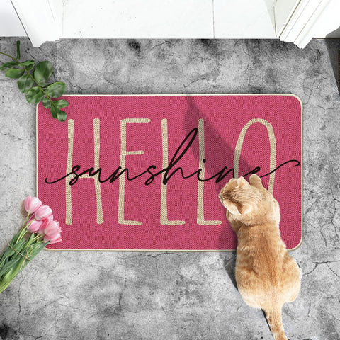 Artoid Mode Pink Hello Sunshine doormat back view with non-slip base