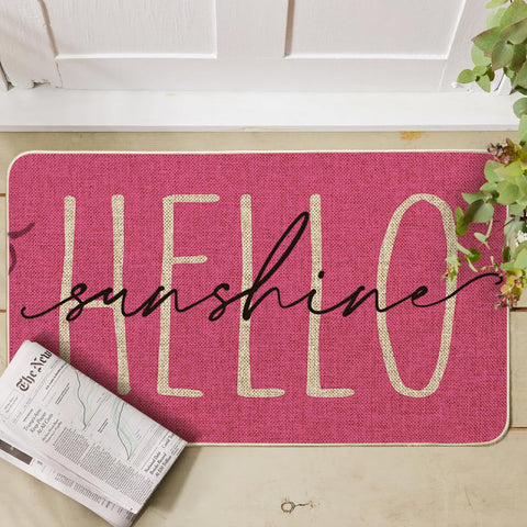 Artoid Mode Pink Hello Sunshine doormat at entryway enhances welcome feel