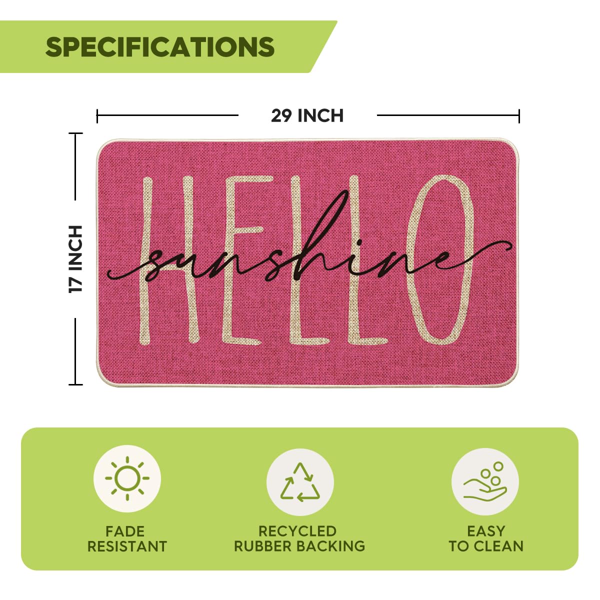 Artoid Mode Pink Hello Sunshine doormat for outdoor use with durable build