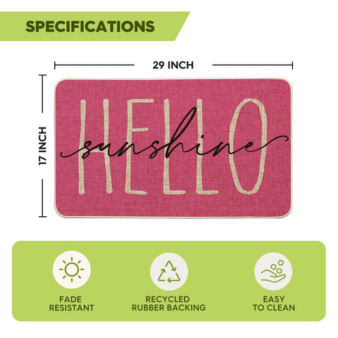Artoid Mode Pink Hello Sunshine doormat for outdoor use with durable build