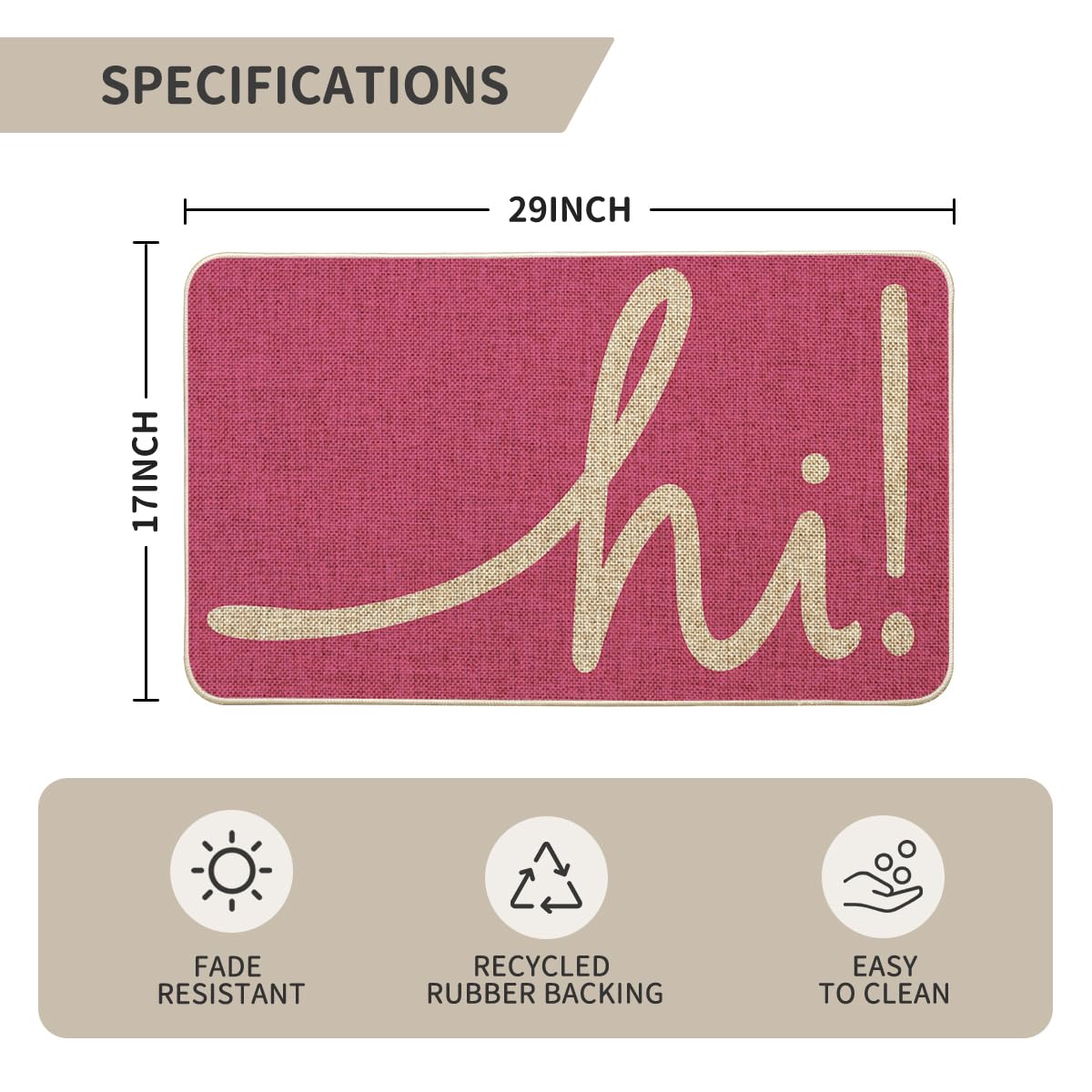 Artoid Mode pink hi spring doormat durable rubber back reduces slips.