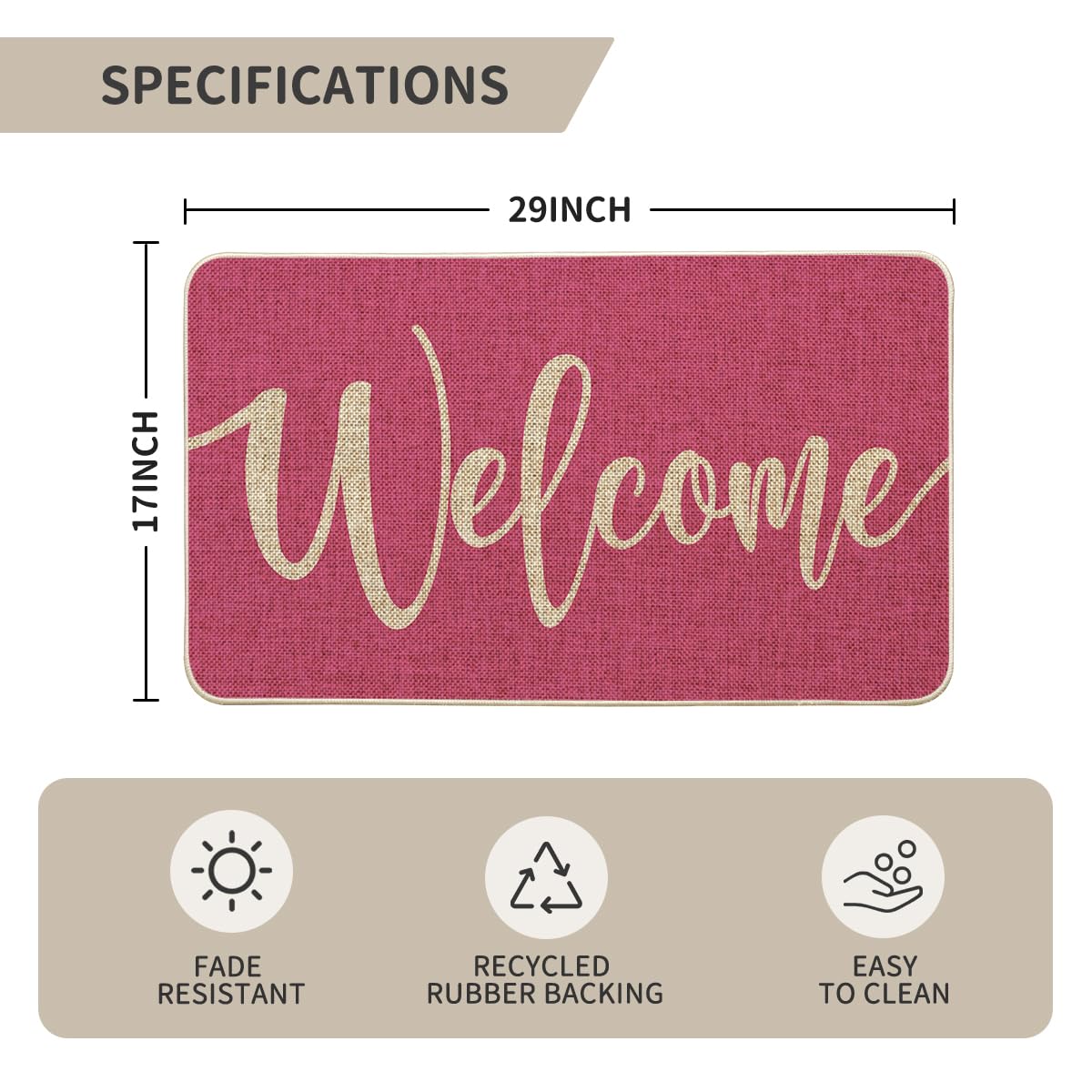 Artoid Mode Pink Welcome Spring Doormat in an entryway setup for indoor/outdoor use