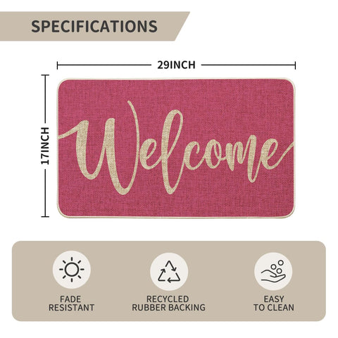 Artoid Mode Pink Welcome Spring Doormat in an entryway setup for indoor/outdoor use
