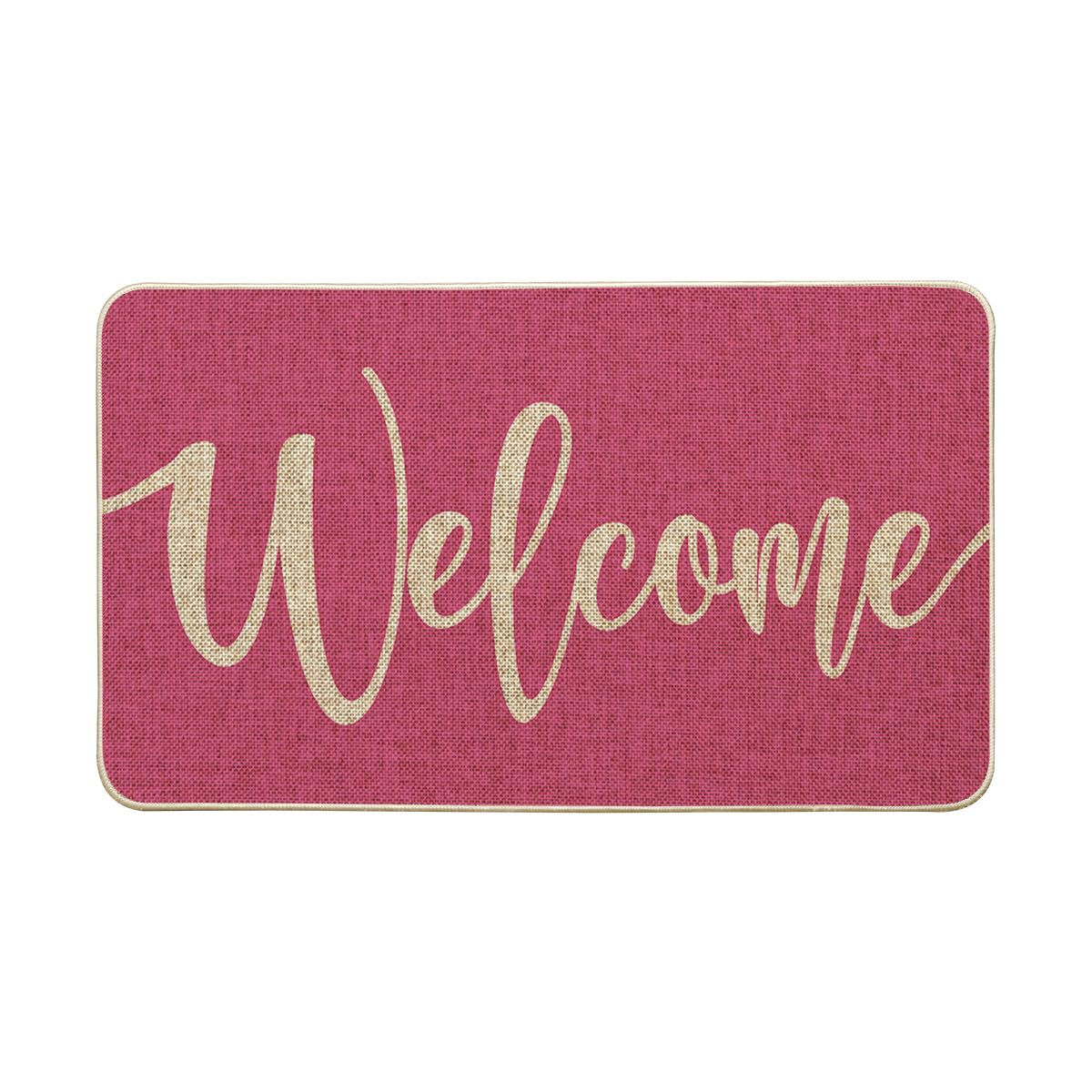 Artoid Mode Pink Welcome Spring Doormat front view enhances curb appeal and entryway feel