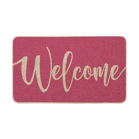 Artoid Mode Pink Welcome Spring Doormat front view enhances curb appeal and entryway feel