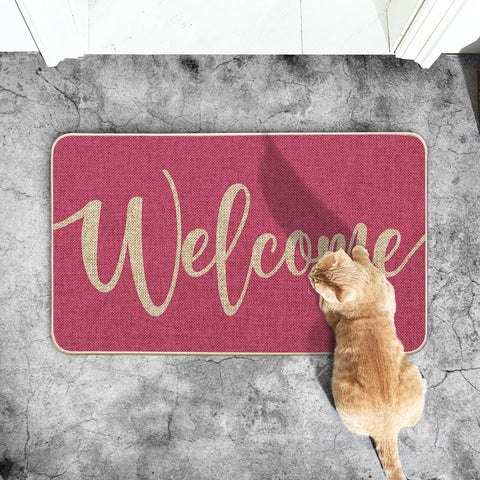 Artoid Mode Pink Welcome Spring Doormat material detail with polyester and rubber blend