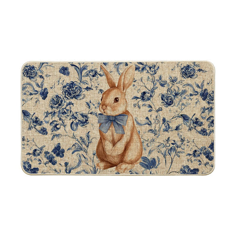 Artoid Mode rabbit bunny blue porcelain flowers doormat welcomes guests and traps dirt.