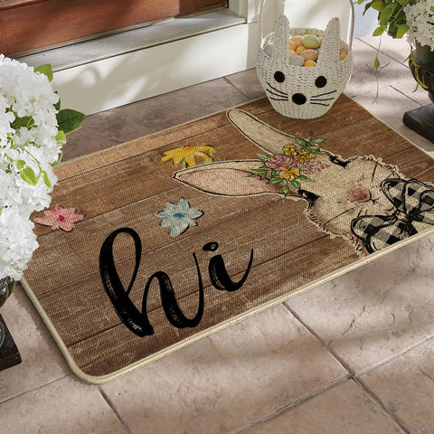 Artoid Mode Rabbit Bunny Flowers Doormat close-up pattern highlights unique decorative design