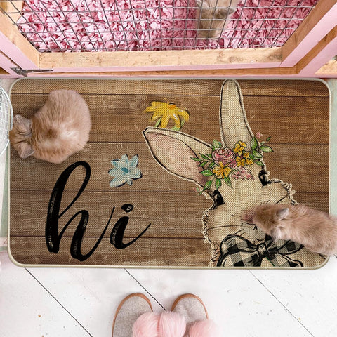 Artoid Mode Rabbit Bunny Flowers Doormat with durable texture and stain resistance