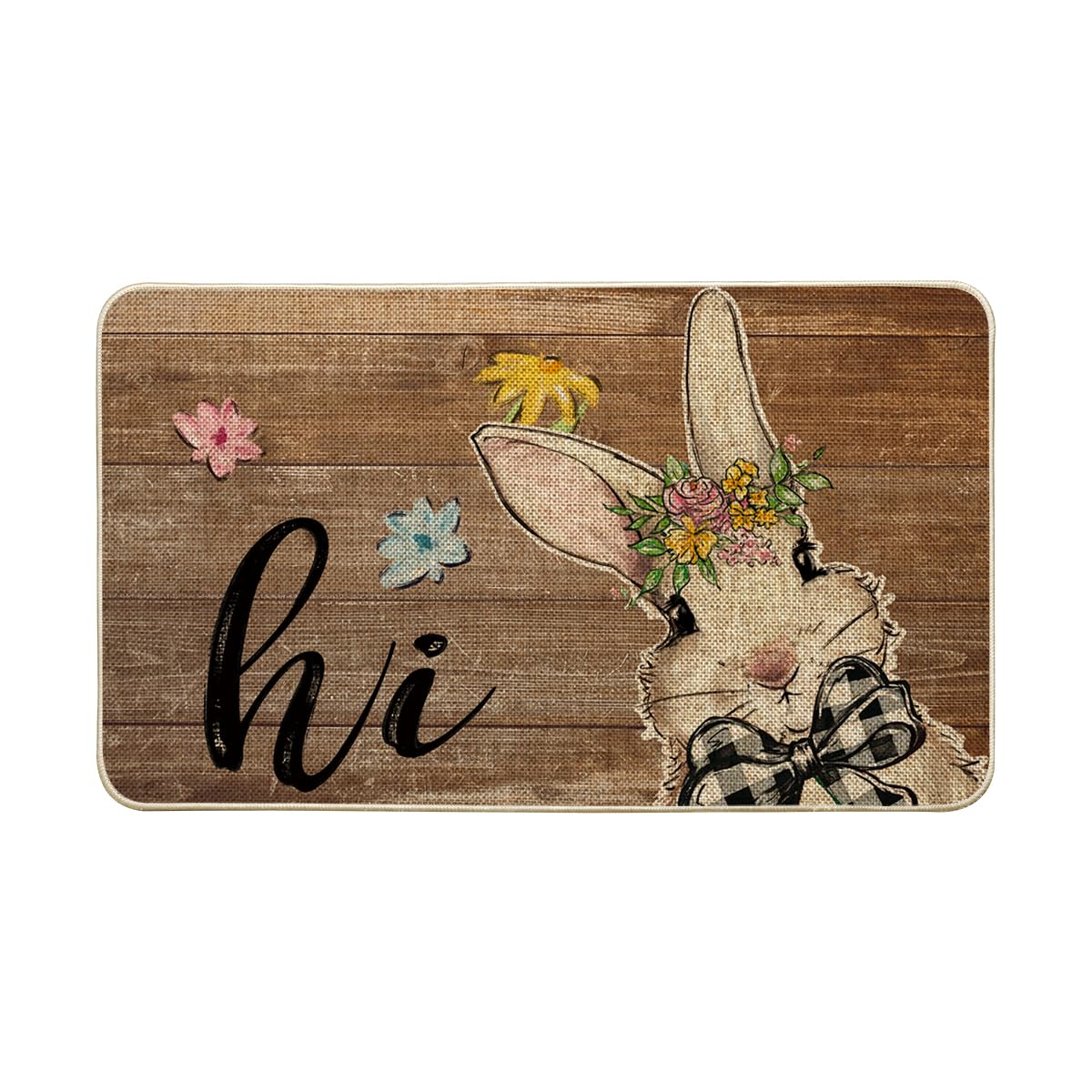 Artoid Mode Rabbit Bunny Flowers Doormat front view adds seasonal charm to your entryway