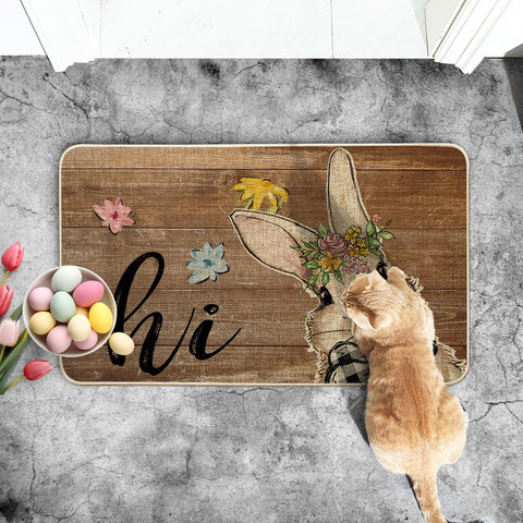 Artoid Mode Rabbit Bunny Flowers Doormat non-slip backing for secure placement