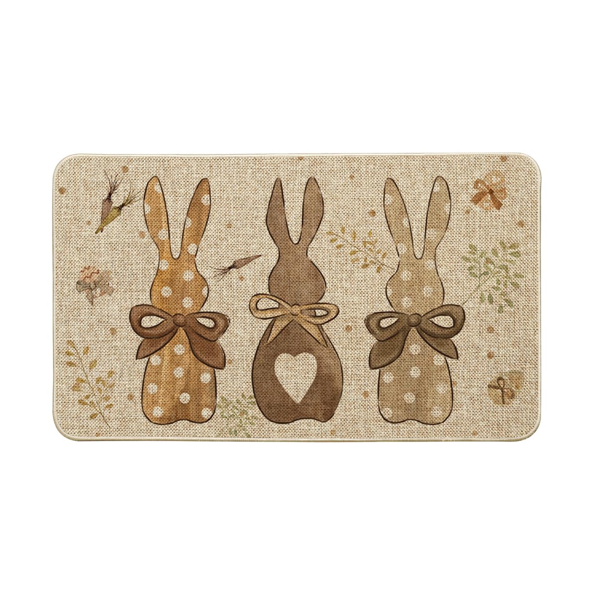 Artoid Mode rabbit-carrots-eggs Easter doormat adds seasonal charm to indoor or outdoor entryways.