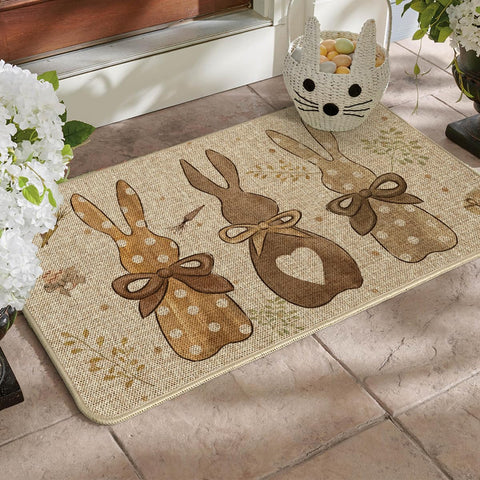 Artoid Mode rabbit-carrots-eggs door mat welcomes guests with a playful spring vibe.