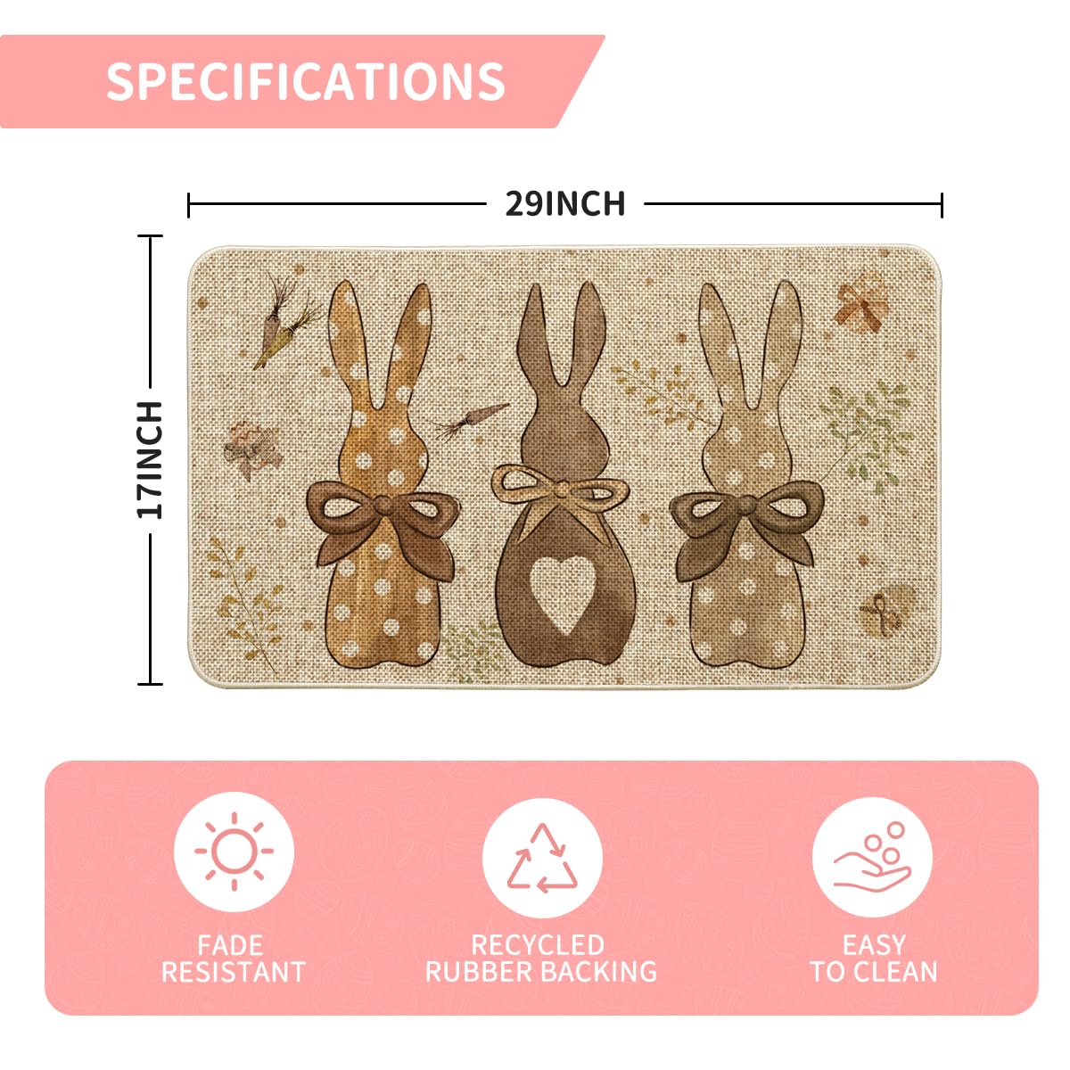 Artoid Mode rabbit-carrots-eggs Easter doormat helps trap dirt at the door.