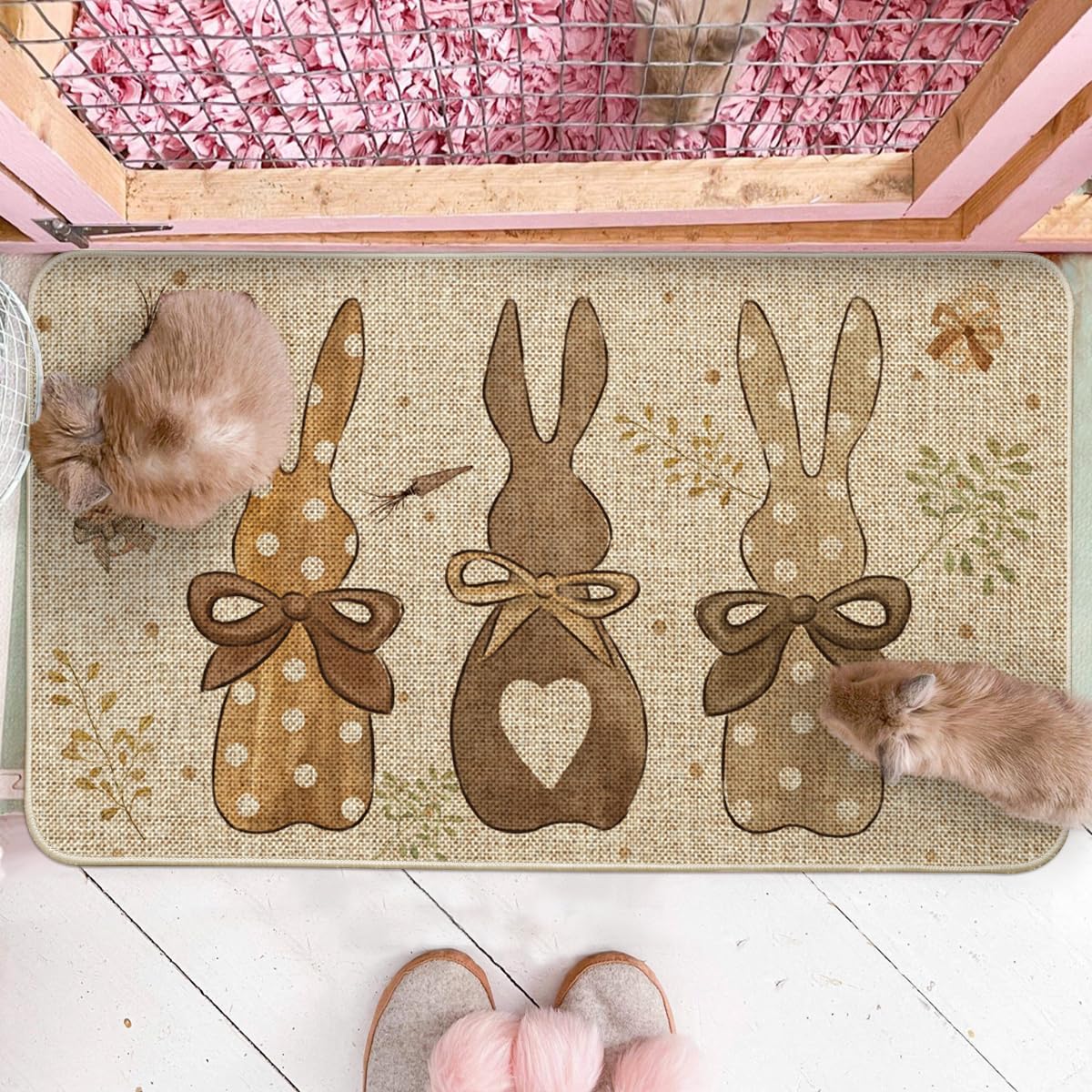 Artoid Mode rabbit-carrots-eggs doormat suits porches, patios, and entryways.