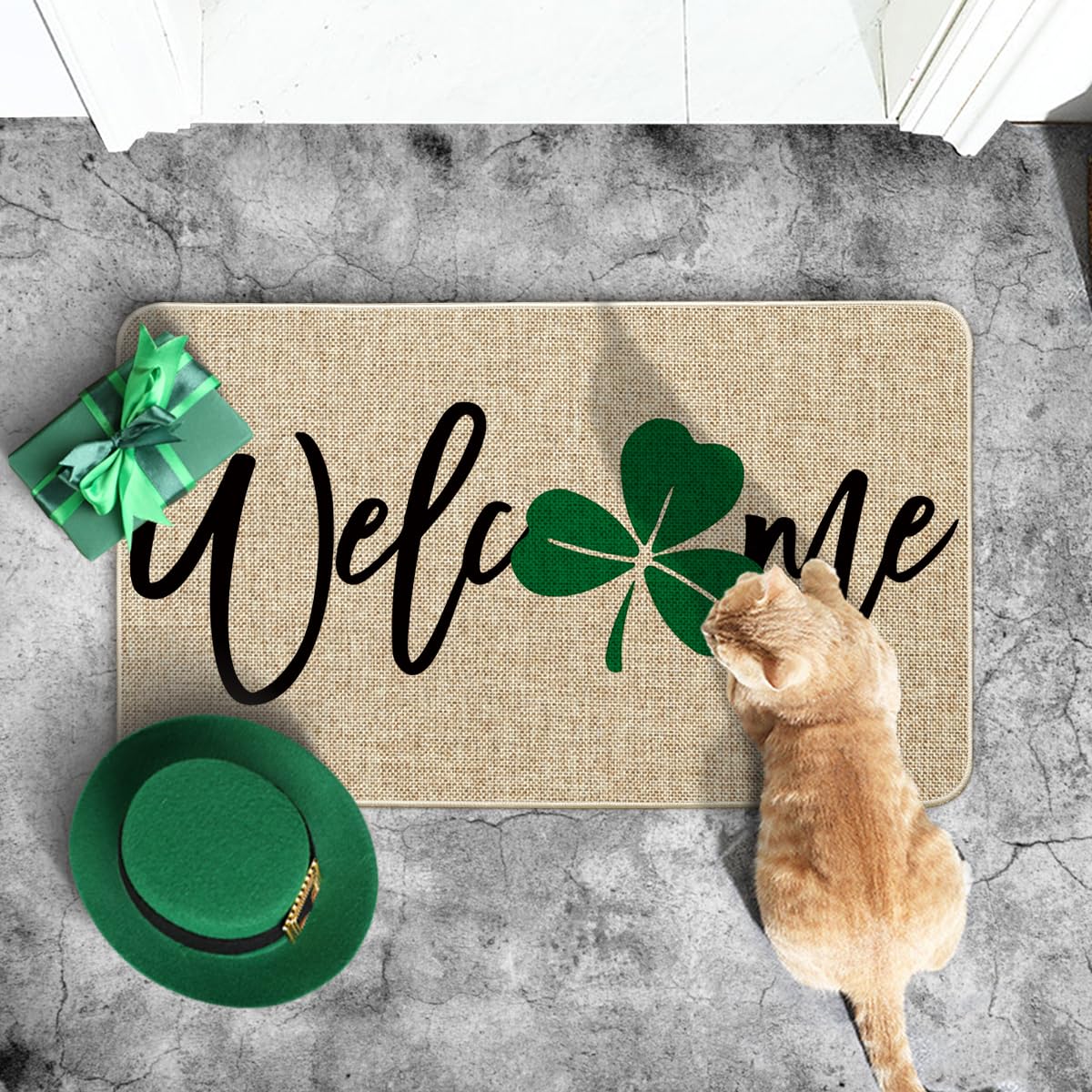 Artoid Mode Shamrock Doormat easy-clean surface hose off dirt after outdoor use.