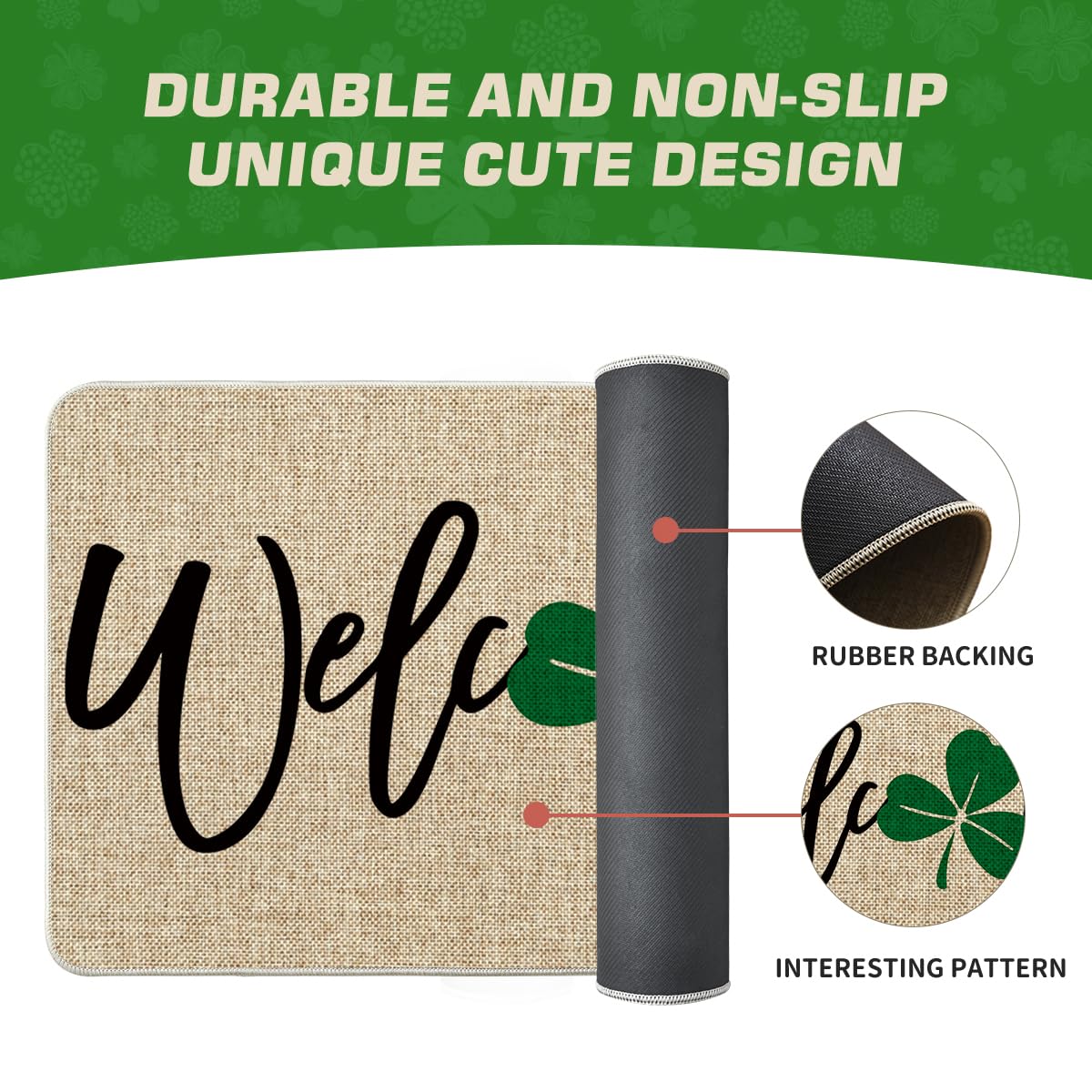 Artoid Mode Shamrock Welcome Doormat printed top creates stylish entryway accents for homes.
