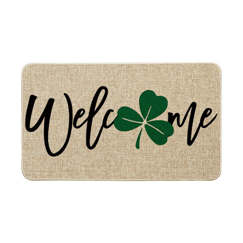 Artoid Mode Shamrock Welcome Doormat front view helps welcome guests and reduce dirt at entryways.