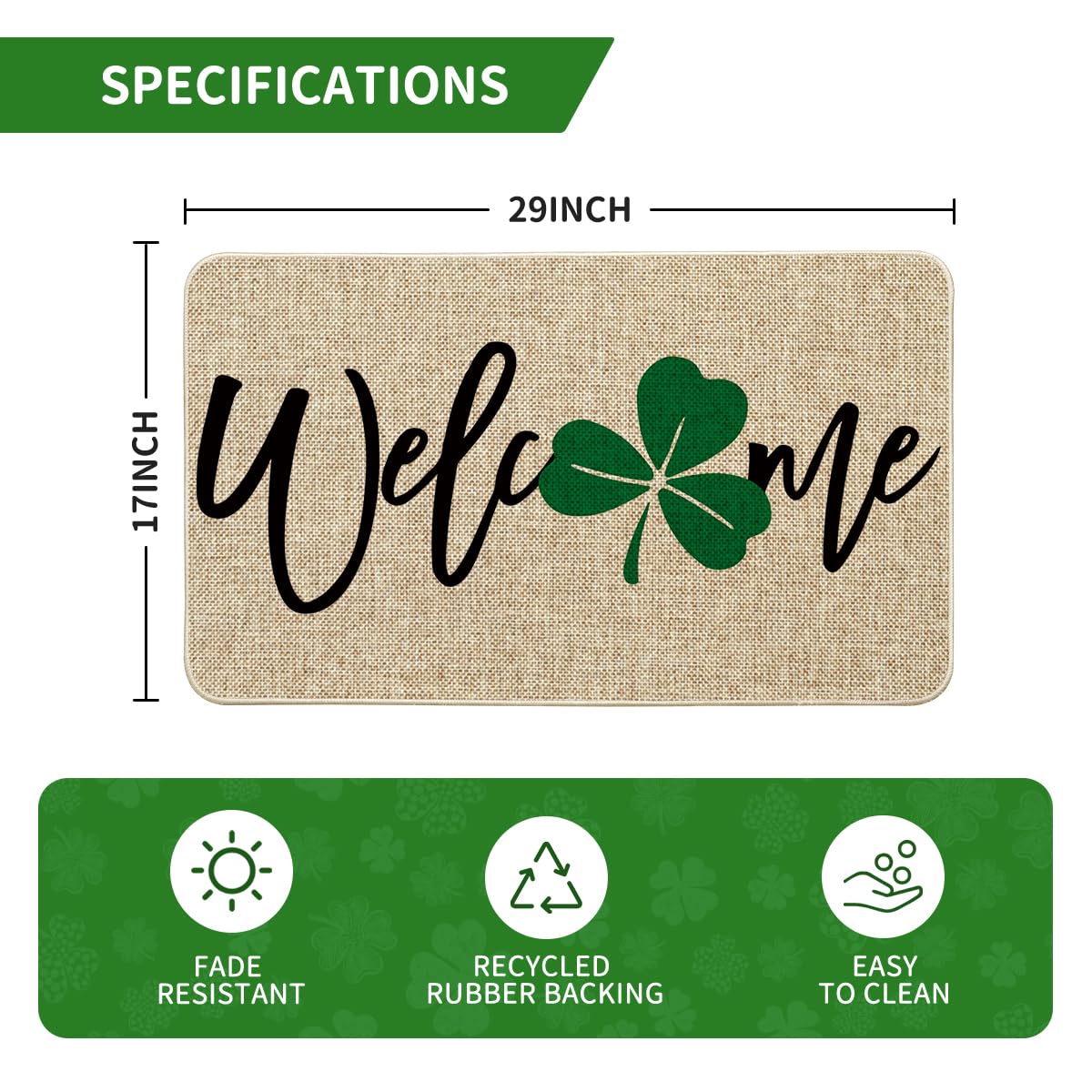 Artoid Mode Shamrock Doormat outdoor-ready with non-slip back protects floors and welcomes guests.