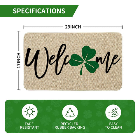 Artoid Mode Shamrock Doormat outdoor-ready with non-slip back protects floors and welcomes guests.