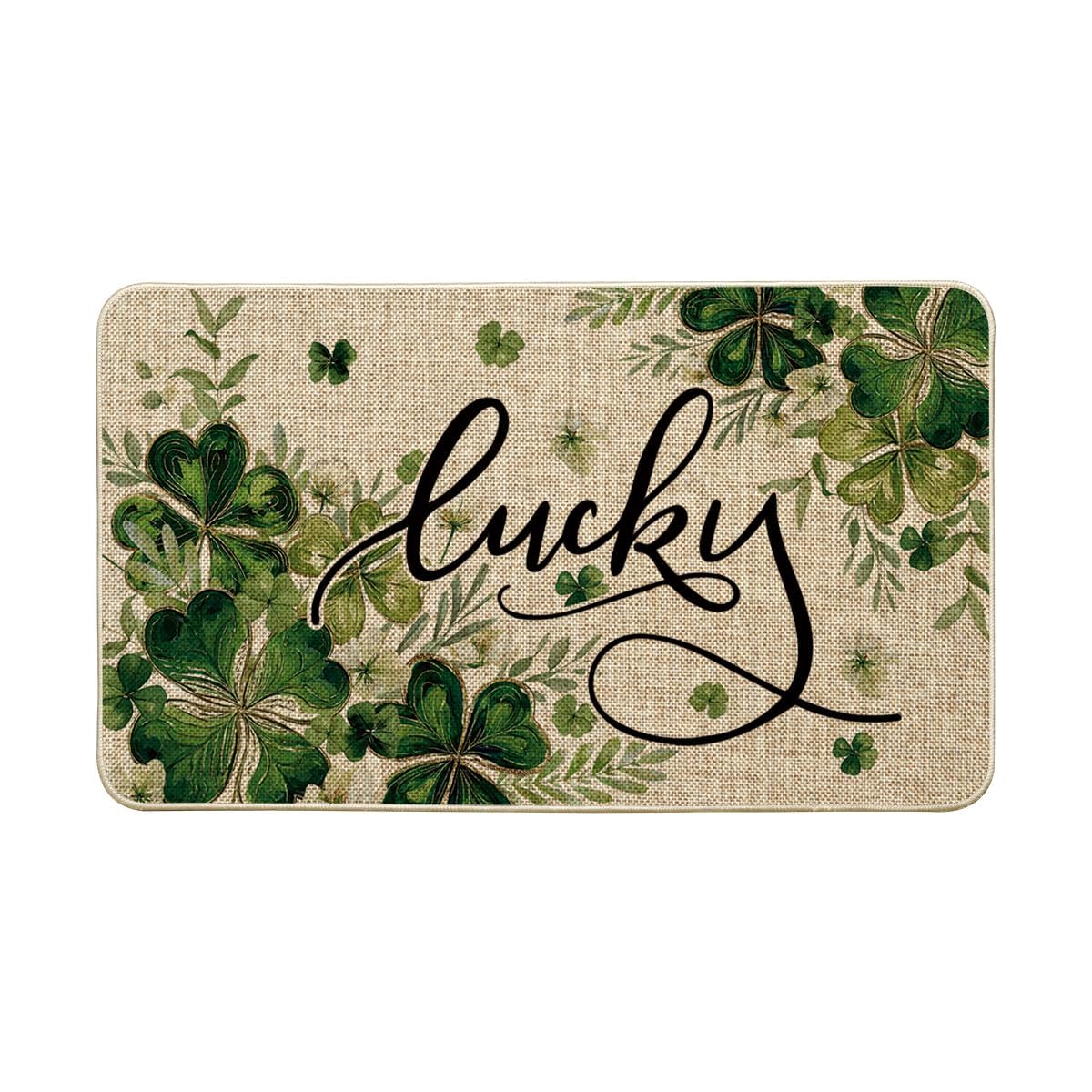 Artoid Mode shamrocks floral leaves doormat front view welcoming guests with seasonal charm.