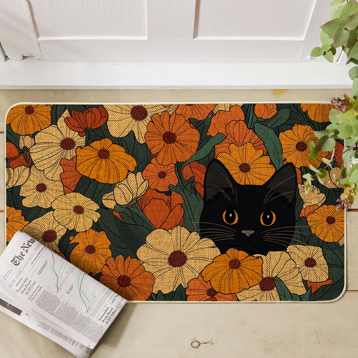 Artoid Mode spring pattern cat flowers doormat for indoor outdoor use boosts curb appeal