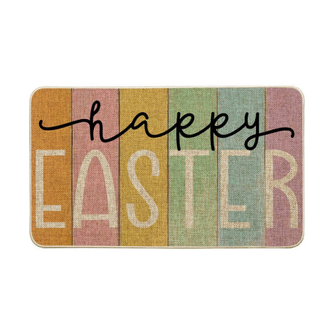 Artoid Mode Stripes Happy Easter Doormat with a stripe pattern welcomes guests.