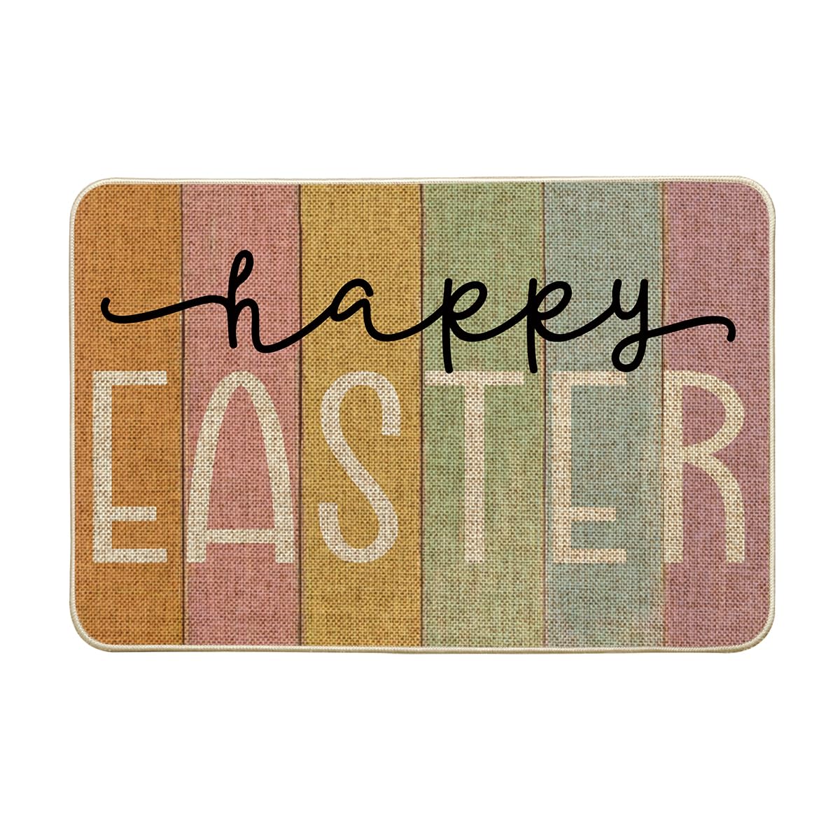 Artoid Mode Stripes Happy Easter doormat front view adds welcoming spring charm.